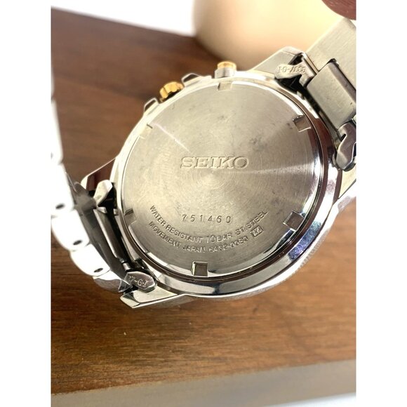 Seiko Men's Watch SNQ010 Quartz Blue Dial Perpetual Calendar Two Tone Steel 39mm - Picture 7 of 15